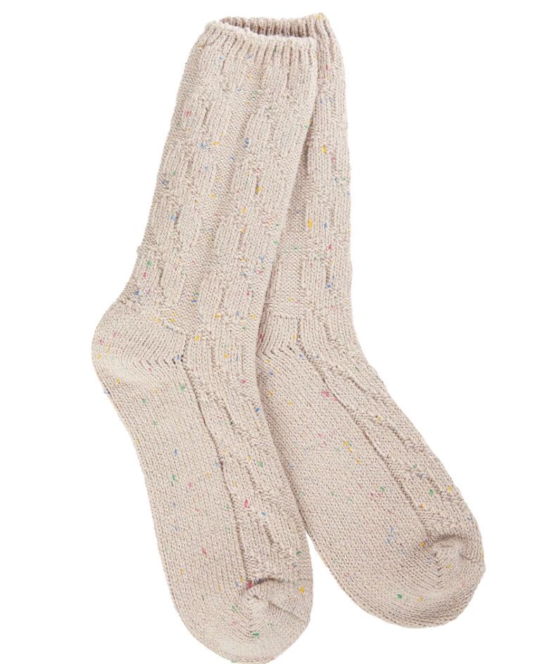 Worlds Softest Socks Weekend Collection Cable Crew Sock, Color: Oatmeal Confetti