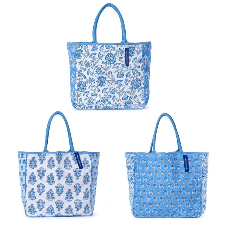Blue Block Print Tote Bag
