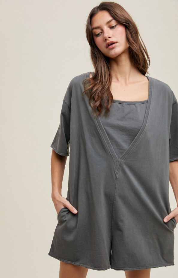 The Cammie Romper Set, Color: Charcoal, Size: S