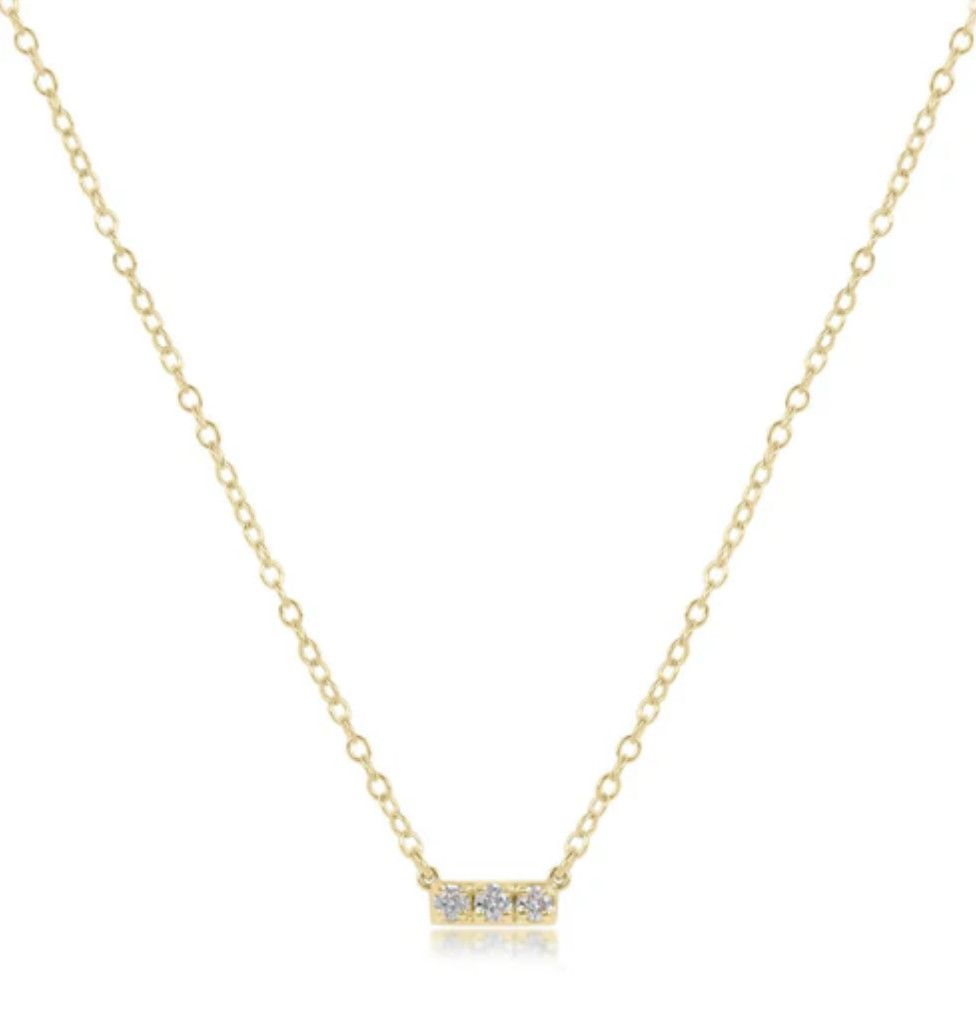 Three Stone 14kt Gold + Diamond Significance Bar Necklace