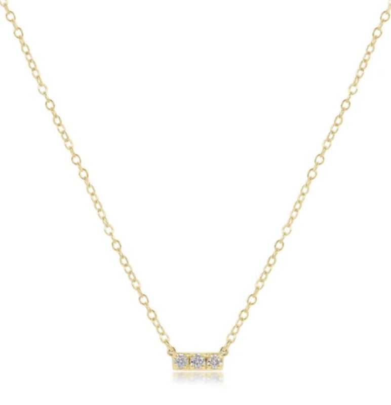 Three Stone 14kt Gold + Diamond Significance Bar Necklace