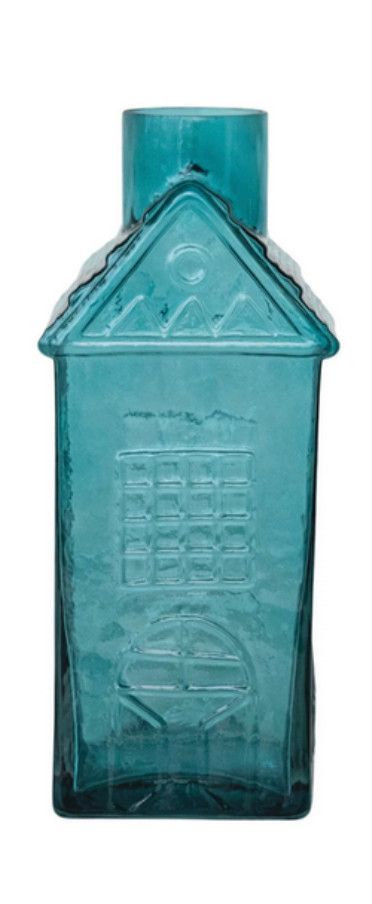 Glass House Shaped Vase, Color: Blue