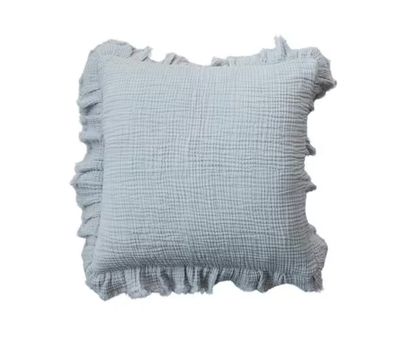Light Blue Muslin Ruffled Pillow
