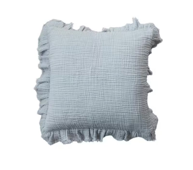Light Blue Muslin Ruffled Pillow