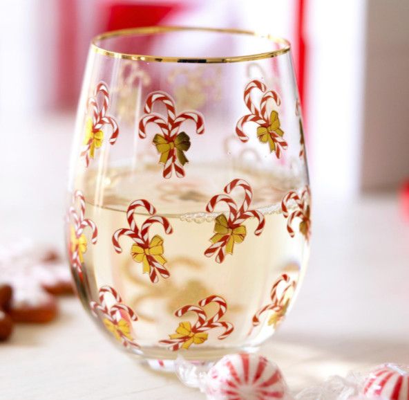 Stemless Wine Glass Candy Cane