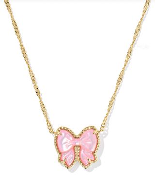 The Haley Bow Short Pendant in Gold Blush Mother of Pearl