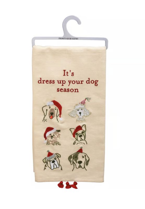 Dress Up Christmas Dog Tea Towel