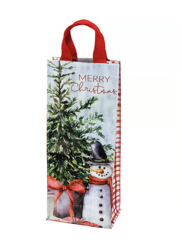 Merry Christmas Snowman Wine Tote