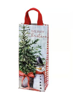 Merry Christmas Snowman Wine Tote