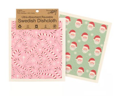 Candy Cane &amp; Santa Swedish Dishcloth Set