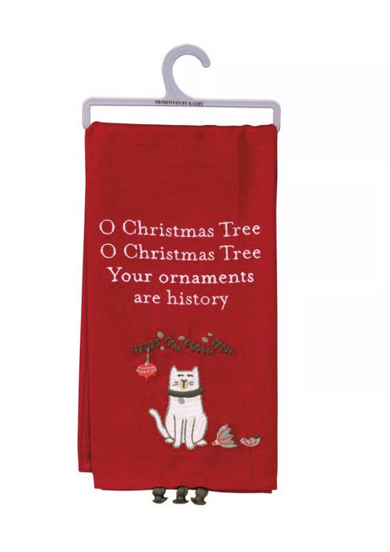 Ornaments are History Cat Tea Towel