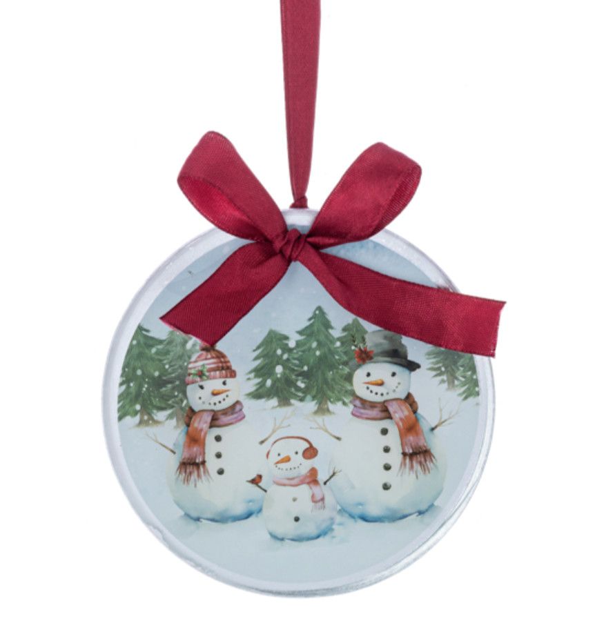 Glass Snowman Ornament with Red Ribbon, Color: Snow Family