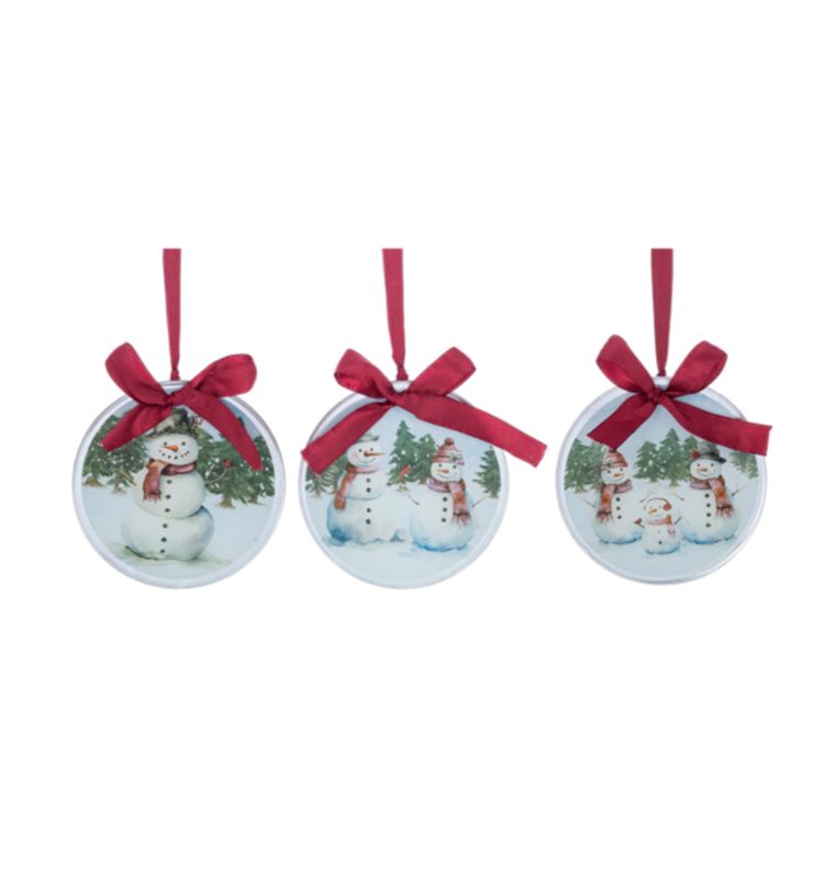 Glass Snowman Ornament with Red Ribbon