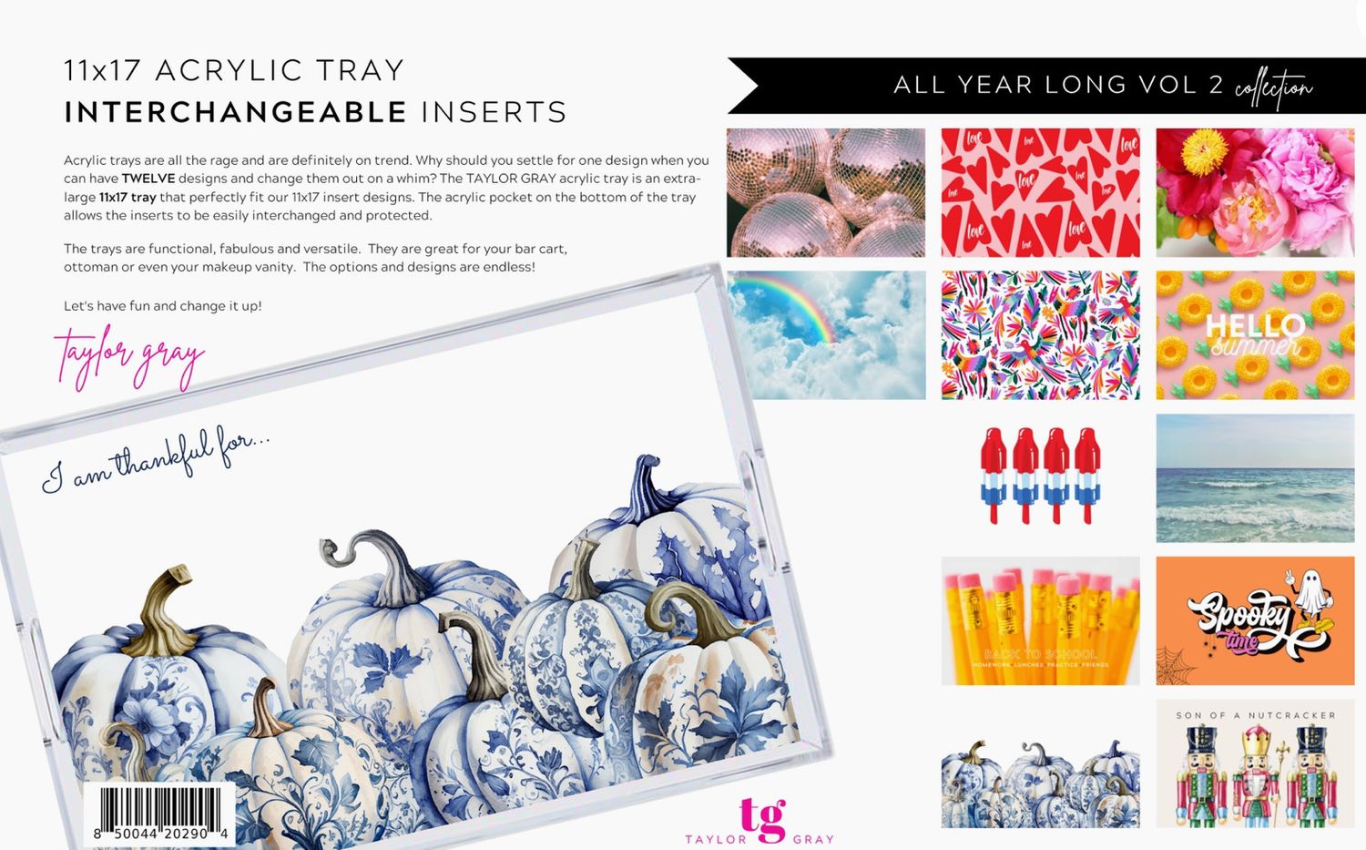 Set of Inserts for 11x17 Acrylic Tray, Color: All Year Long Vol 2 (Set of 12)