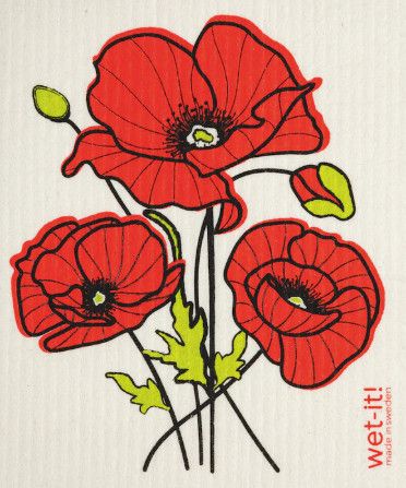 Poppy Flower Swedish Dishcloth