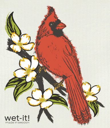Northern Red Cardinal Swedish Dishcloth