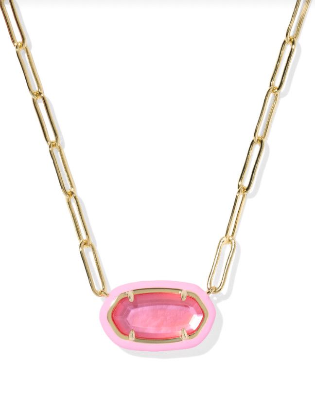 The Elisa Enamel Frame Gold Paperclip Necklace, Color: Bright Pink Illusion