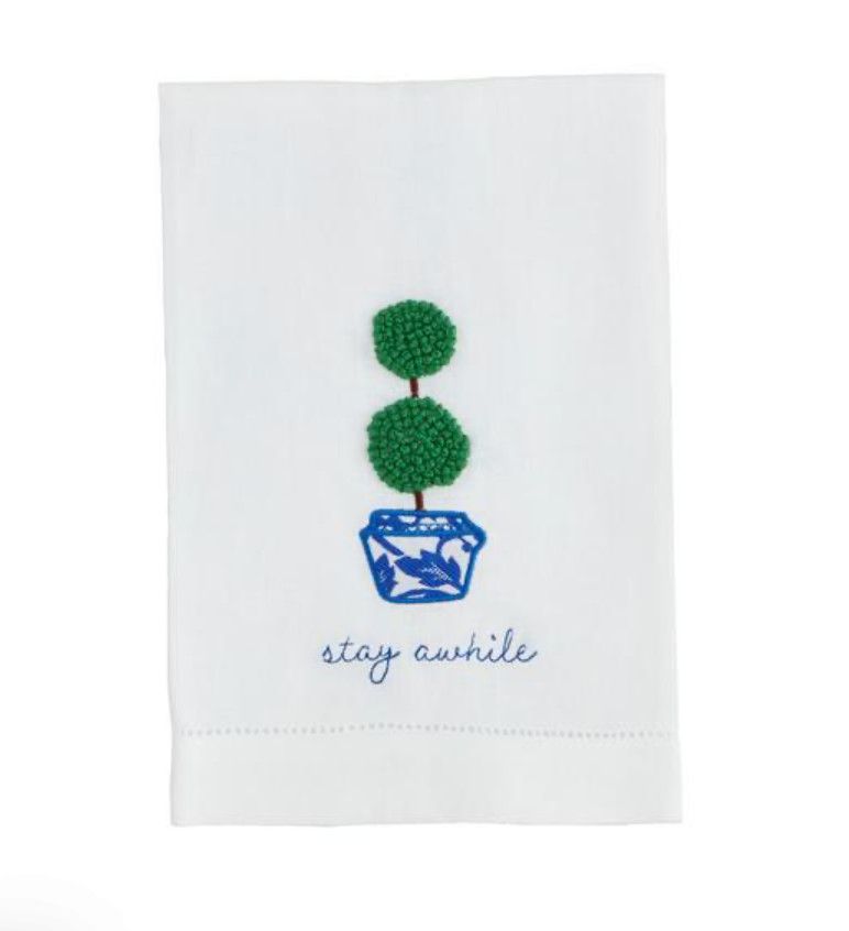 Stay Boxwood Embroidered Tea Towel