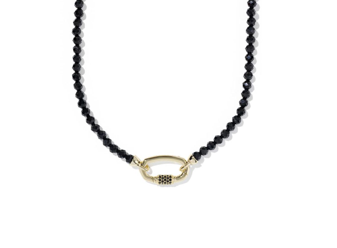 The Emery Beaded Strand Gold Necklace, Color: Black Agate