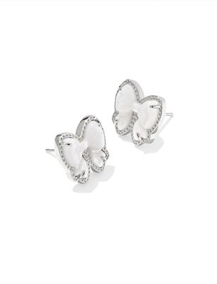 The Haley Bow Stud Earrings in Ivory Mother of Pearl