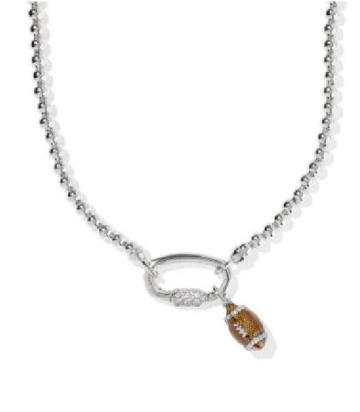 The Football Metal Strand Necklace in White Crystal