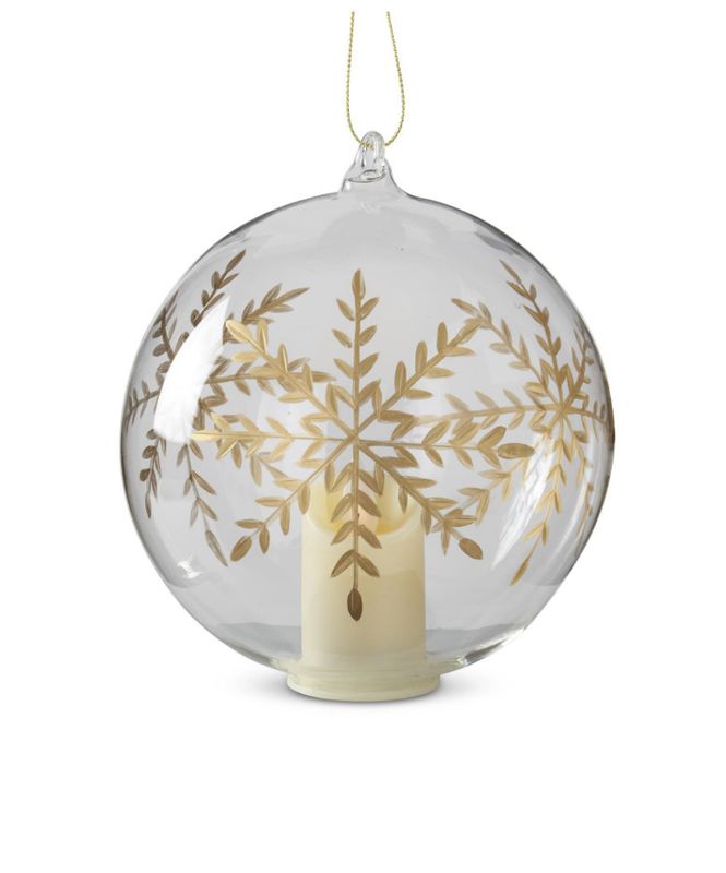 5” LED Gold Gilded Etched Snowflake Ornament with Timer
