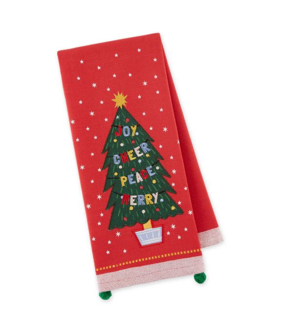 Christmas Wishes Tree Embellished Tea Towel
