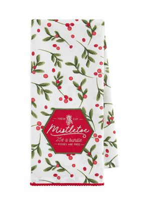 Fresh Cut Mistletoe Embellished Tea Towel
