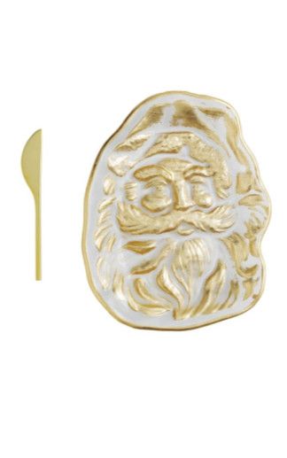 Santa Gold Christmas Cheese Plate Set