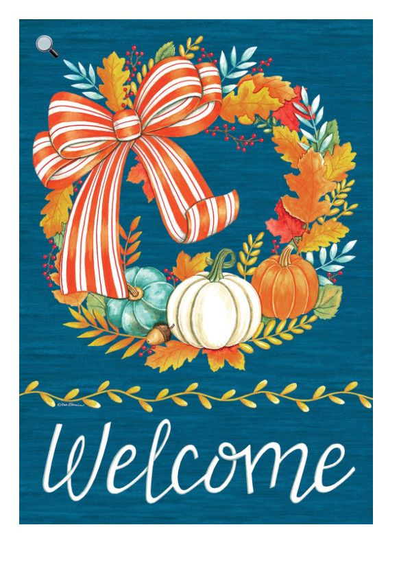 Striped Pumpkin Wreath Garden Flag