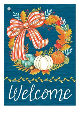 Striped Pumpkin Wreath Garden Flag