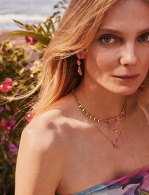 The Bianca Linear Earrings in Gold Pink Mix