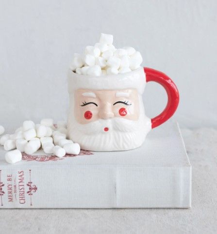 Handpainted Stoneware Santa Shape Mug