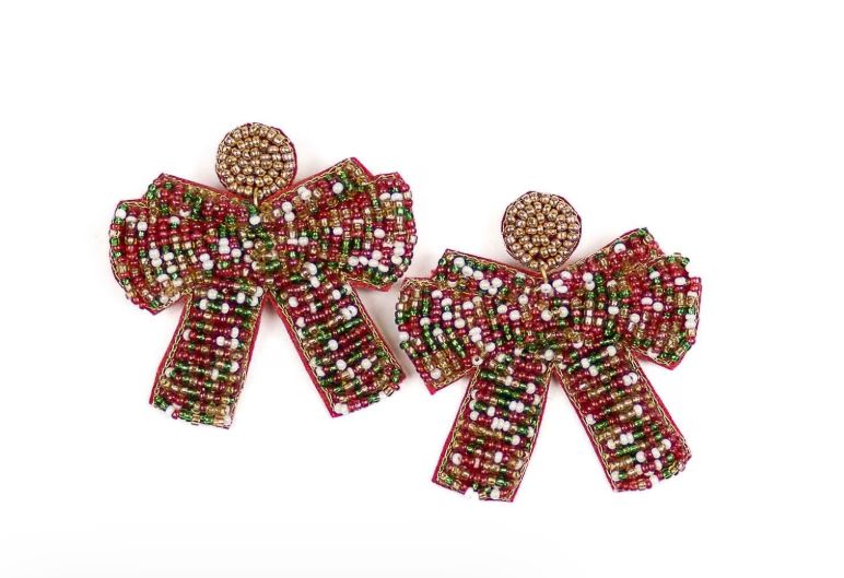 Christmas Bow Beaded Earrings