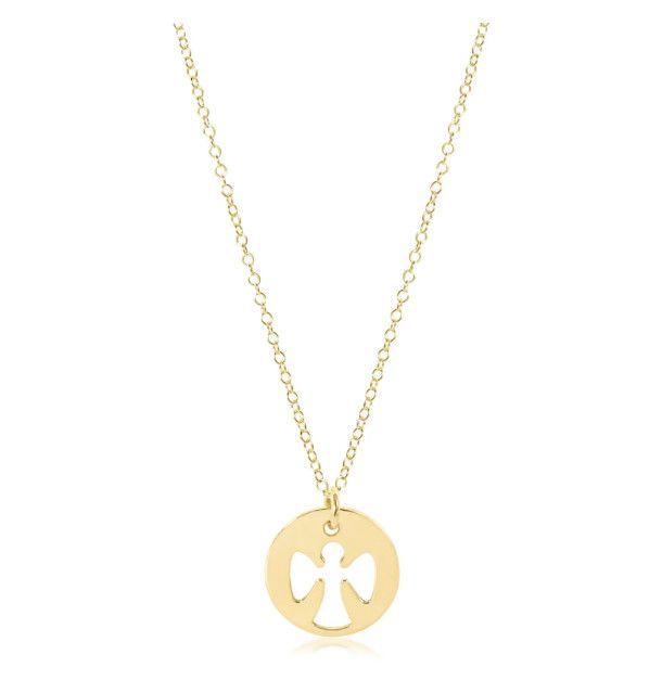 16&quot; Guardian Angel Small Gold Disc Gold Necklace