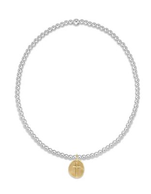 Classic Sterling Mixed Metal 2mm Bead Bracelet Inspire Love Small Gold Charm