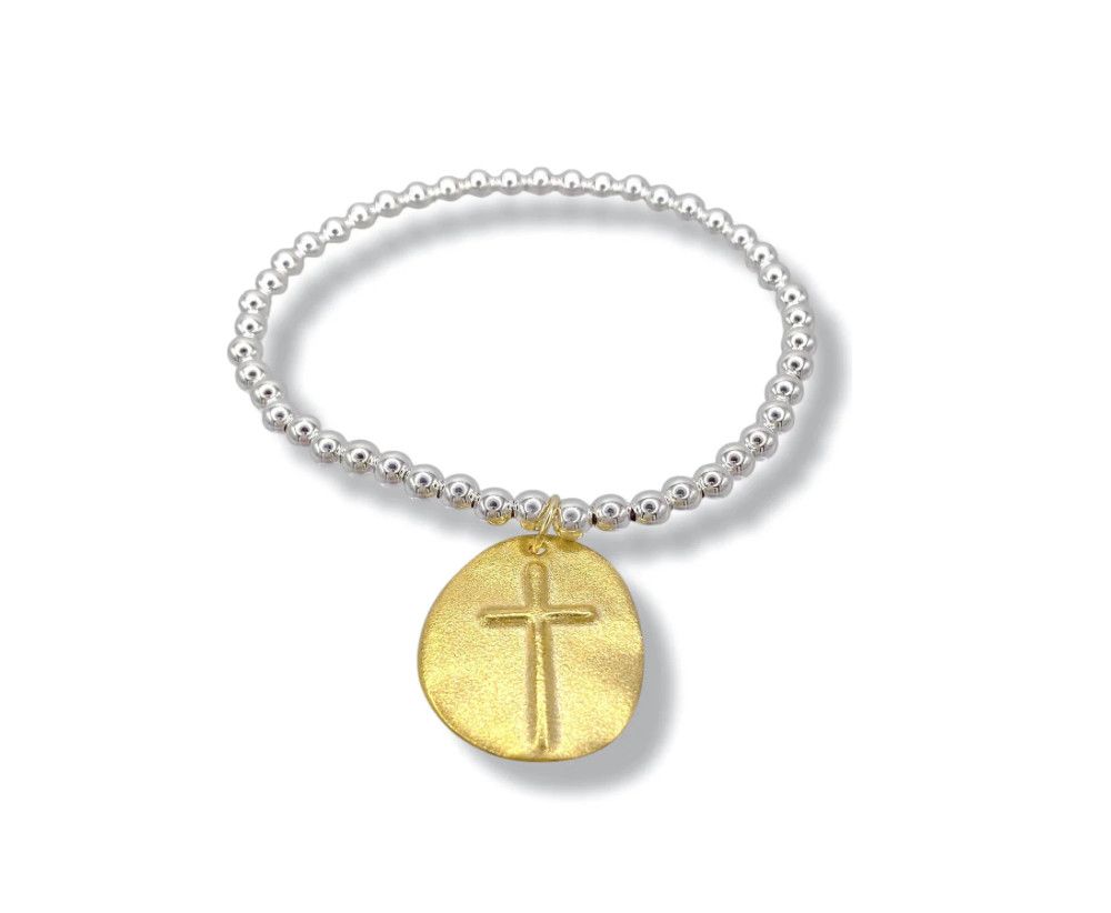 Classic Sterling Mixed Metal 4mm Bead Bracelet Inspire Gold Charm