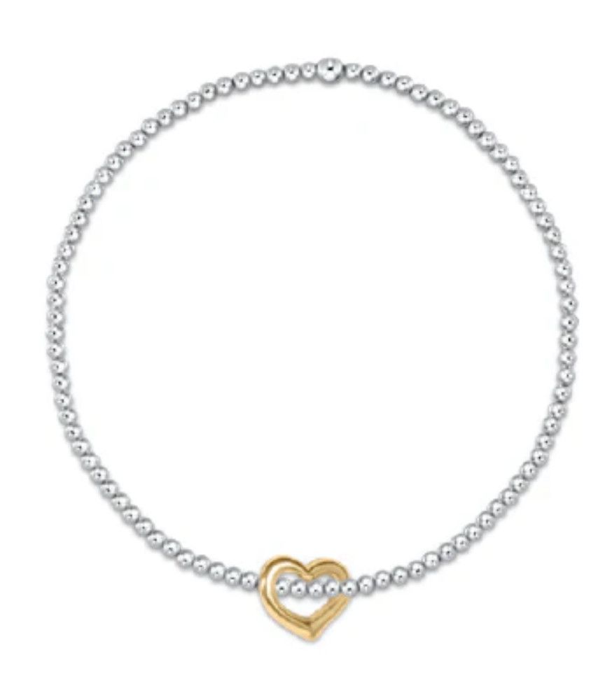 Classic Sterling Mixed Metal 2.5mm Bead Bracelet Love Gold Charm