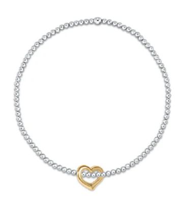 Classic Sterling Mixed Metal 2.5mm Bead Bracelet Love Gold Charm