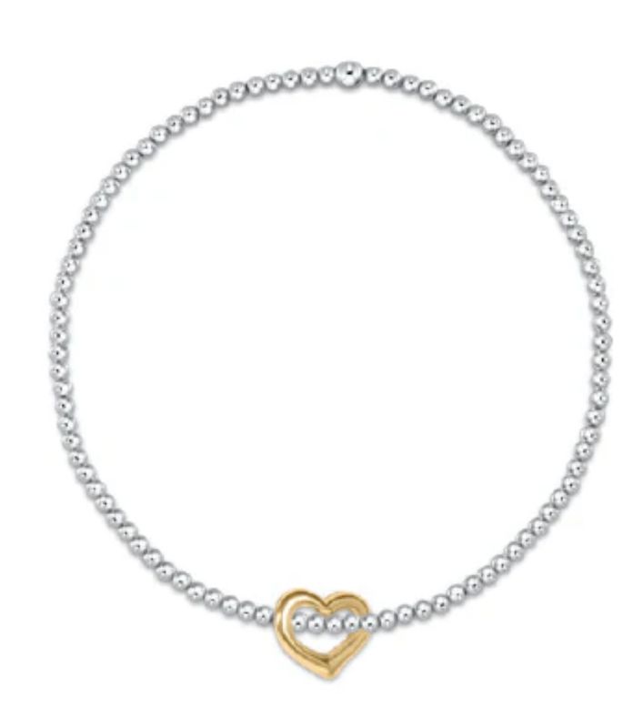 Classic Sterling Mixed Metal 2.5mm Bead Bracelet Love Gold Charm
