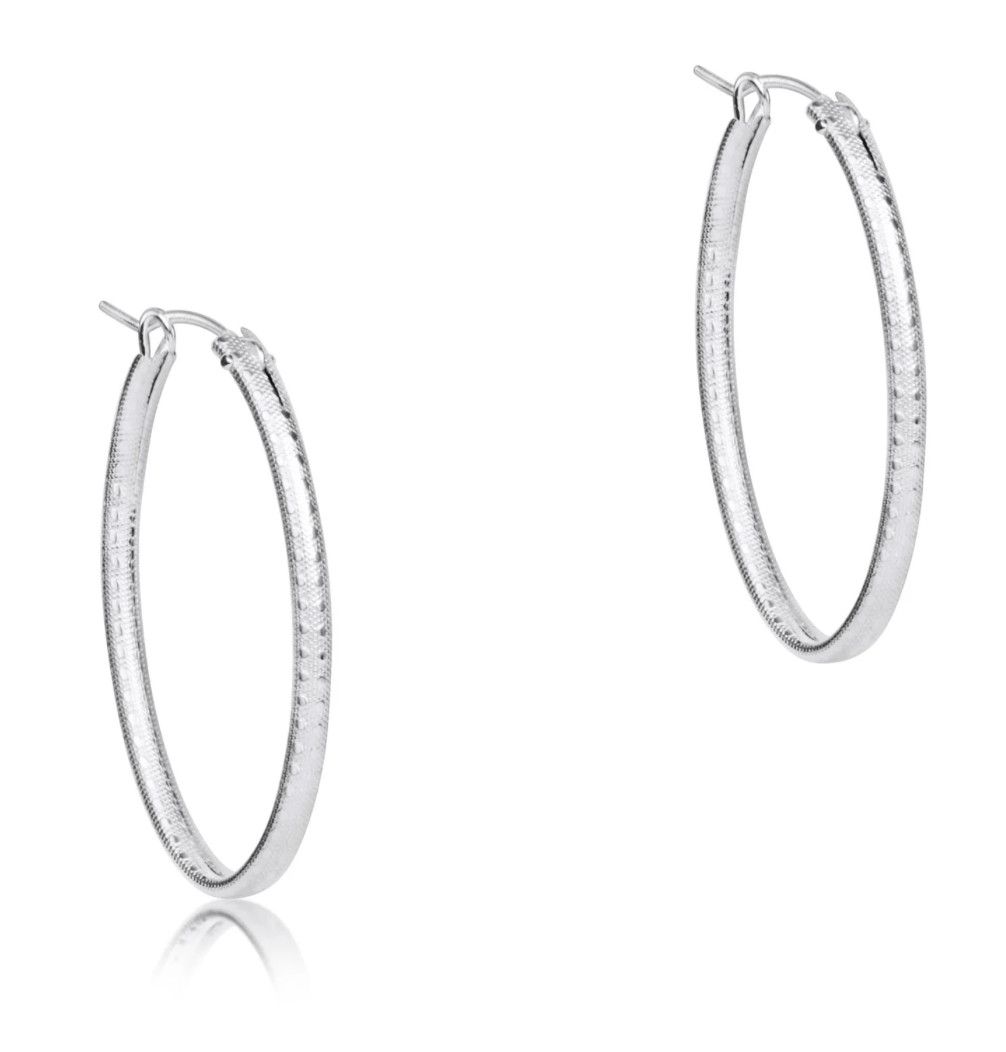Oval Sterling 1&quot; Textured Hoop
