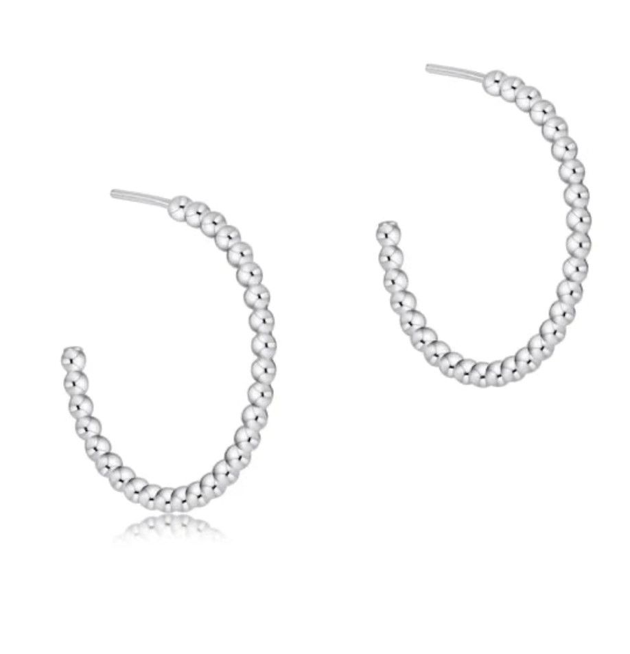 Beaded Classic 1.25&quot; Post Hoop 3mm Sterling