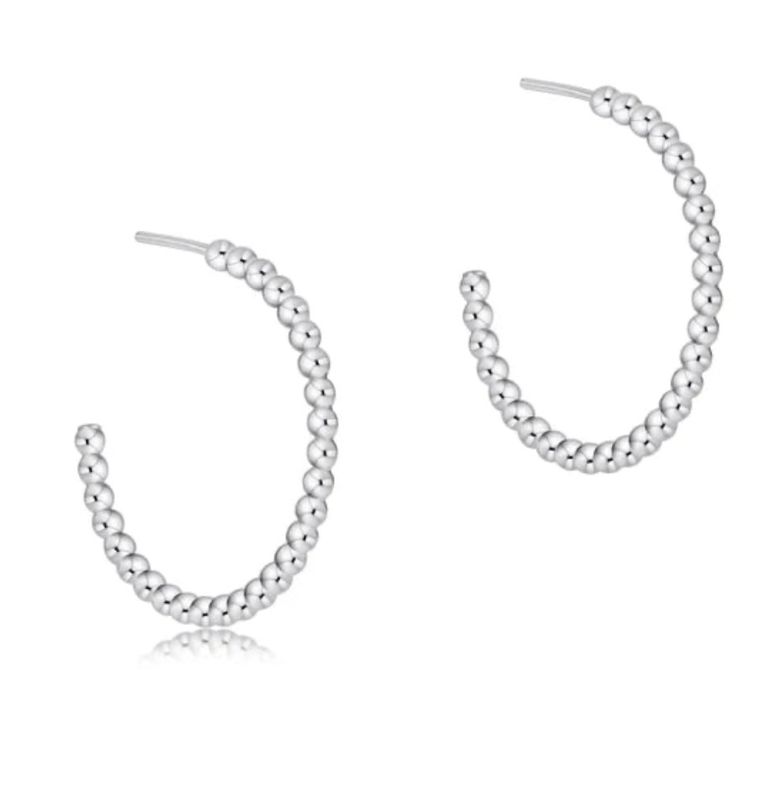 Beaded Classic 1.25&quot; Post Hoop 3mm Sterling