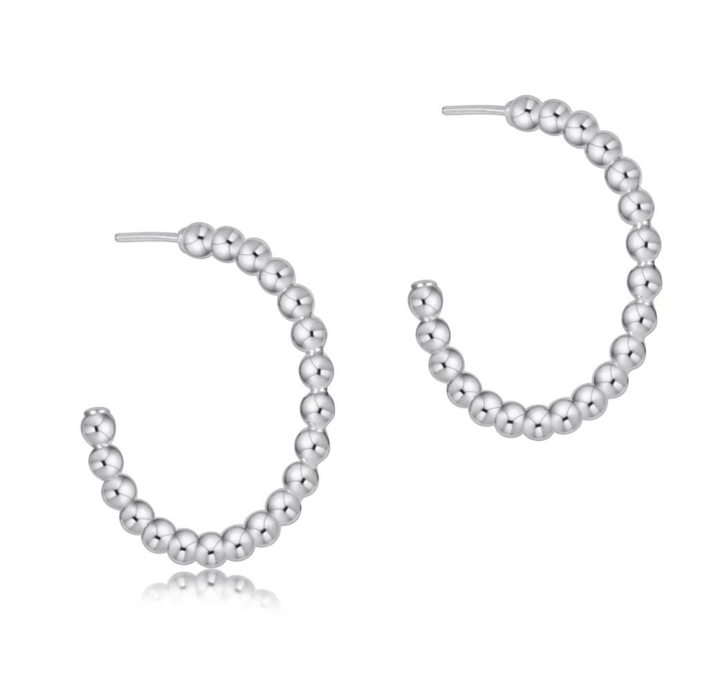 Beaded Classic 1.25&quot; Post Hoop 4mm Sterling