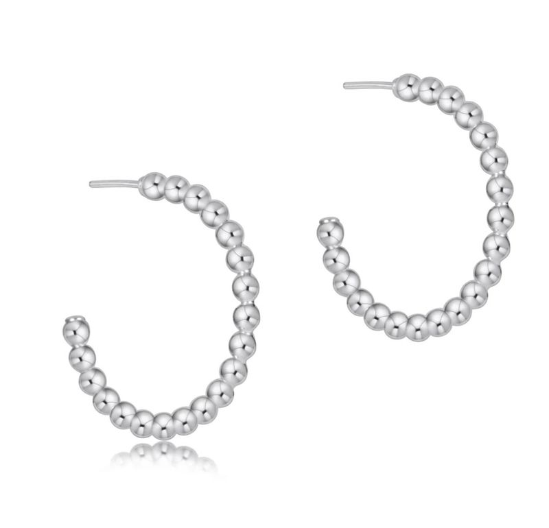 Beaded Classic 1.25&quot; Post Hoop 4mm Sterling