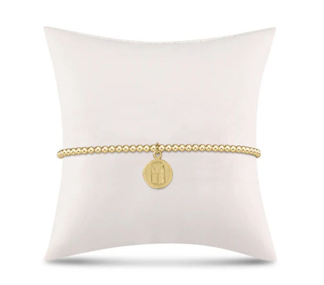 Classic Gold 2mm Bead Bracelet Be You. Small Gold Word Disc