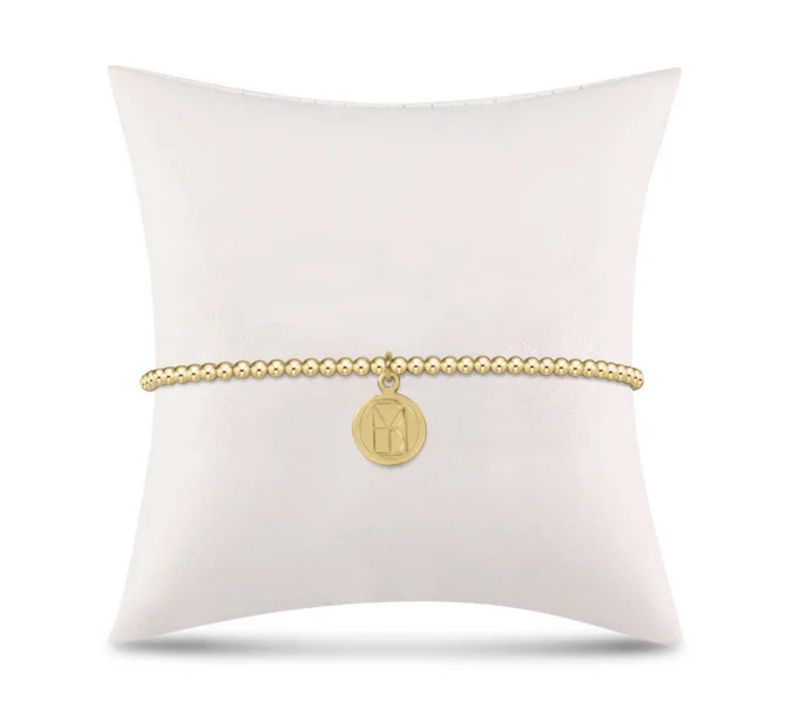 Classic Gold 2mm Bead Bracelet Be You. Small Gold Word Disc