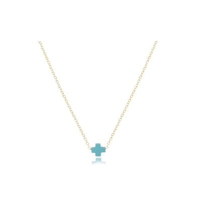16&quot;  Signature Cross Small Gold Necklace Turquoise