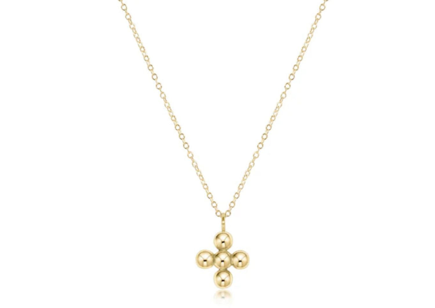 16&quot; Classic Beaded Signature Cross Gold Charm 4mm Bead Gold Necklace
