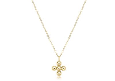 16&quot; Classic Beaded Signature Cross Gold Charm 4mm Bead Gold Necklace